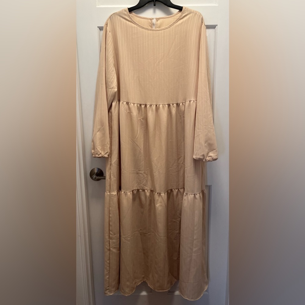 {Shein Curve} NWOT - Solid Ruffle Hem Smock Dress in Apricot - Size XXL (16)